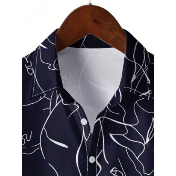 Men's Shirt Top, Abstract Pattern Camp Collar Bowling Shirts Short Sleeves Closure Summer Hawaiian Shirt Male Casual Button Up Shirt For Daily Vacation Resorts Beach Shirts For Men