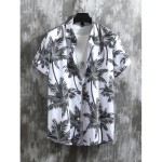 Coconut Palm Print, Men's 2Pcs Outfits, Casual Camp Collar Lapel Button Up Short Sleeve Shirts Hawaii Shirt And Drawstring Shorts Set For Summer, Men's Clothing