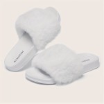 Solid Color Faux Fur Pattern Slippers, Fluffy Soft Sole Platform Casual Slides, Plush Cozy Indoor Shoes