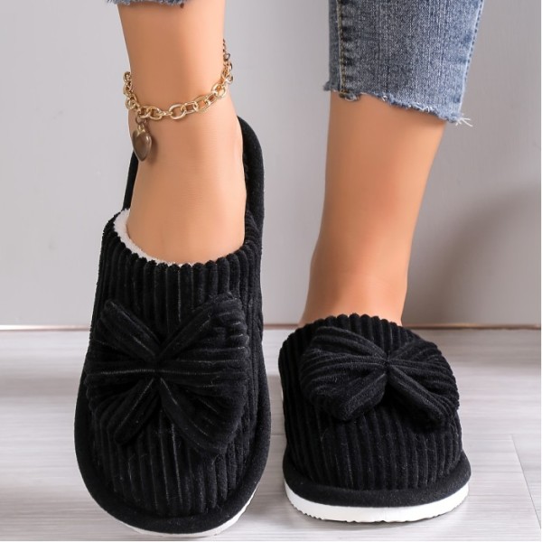 Cozy and Warm Bowknot Soft Sole Fuzzy Slippers - Comfy Closed Toe Home Shoes