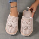 Cozy and Warm Bowknot Soft Sole Fuzzy Slippers - Comfy Closed Toe Home Shoes