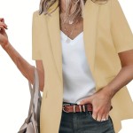 Short Sleeve Open Front Blazer, Casual Lapel Blazer For Spring & Summer, Women's Clothing