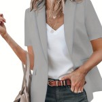 Short Sleeve Open Front Blazer, Casual Lapel Blazer For Spring & Summer, Women's Clothing