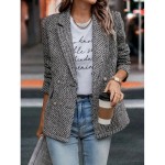 Double Breasted Lapel Blazer, Elegant Long Sleeve Blazer For Office & Work, Women's Clothing