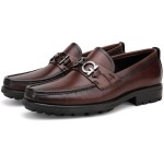 Men's Luxury Coffee Leather Penny Loafers, Classic Fashion Handmade Dress Shoes Casual Slip-on Loafer for Mens