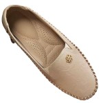 Women's Orthopedic Leather Loafers, Beige Slip-On Flats, Casual Comfort Walking Shoes with Barefoot Feel, Anti-Slip Rubber Sole, PU Upper