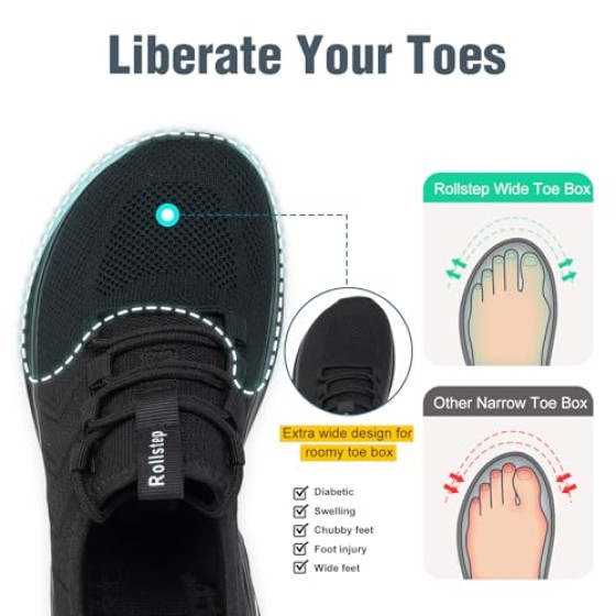 Wide Toe Box Shoes Women Extra Wide Width Sneakers Air Cushion Road Running Shoes Ultra Light Tennis Gym Workout Training Shoes Breathable Walking Shoes with Arch Support