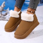 Women's Ankle-Length Platform Boots, Fuzzy Warm Ankle Shoes - Winter Indoor Outdoor Snow Boots