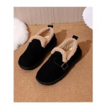Women's Faux Suede Fuzzy Lined Loafers, Buckle Decor Slip-On Comfortable Warm Casual Shoes for Winter