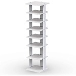 Squareful 7-Tier Wooden Shoe Rack, Modern Vertical Shoe Organizer, Multifunctional Shoe Tower Storage Stand, Space Saving Shelves for entryway, Bedroom, Hallway (White, Small)