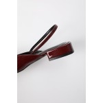 Women's Patent Leather Pointed Toe Slingback Flats with Bow, Burgundy