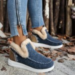 Winter Shoes for Women 2025 Fluffy Ankle Snow Boots Warm Fleece Lined Boots Women Anti-Slip Slip on Fur Lined Loafers Casual Outdoor Plush Short Booties Comfortable Fashion Loafers Shoes