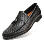 Mens Genuine Dress Shoes, Premium Crocodile Print Leather Slip-on Casual Shoes Penny Loafers for Mens, Black