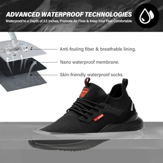 Waterproof Steel Toe Shoes for Men Women Work Shoe Lightweight Safety Sneakers Comfortable Puncture Proof Shoe Zapatos Punta de Acero para Hombres Black