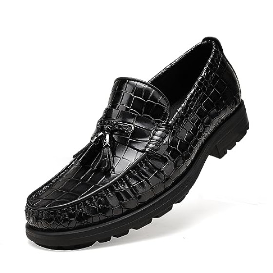 Men's Tassel Dress Shoes, Casual Crocodile Printed Tassel Loafer Handmade Slip-on Penny Loafer for Mens