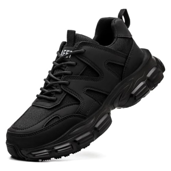 Hogent Steel Toe Shoes for Women Men Wide Non Slip Composite Work Sneakers Indestructible Comfortable Safety Tennis Shoes Lightweight Breathable Construction Sneakers Puncture Proof Ergonomic