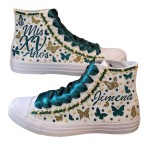 Fifteen Birthday Custom Shoes, Quinceanera Sneakers Buterflies Printed, Mis XV Shoes high top Blue