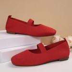 Women's Mary Jane Flats Shoes Square Toe Casual Ballet Flats Comfortable Knit Dress Shoes for Women Work Office