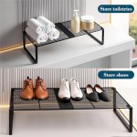 Extendable Metal Wire Shelf Organizer - Adjustable 15-24.4in Length, Stackable Storage Rack for Kitchen/Pantry/Bathroom/Shoe Cabinet/Tool Closet (4, White)
