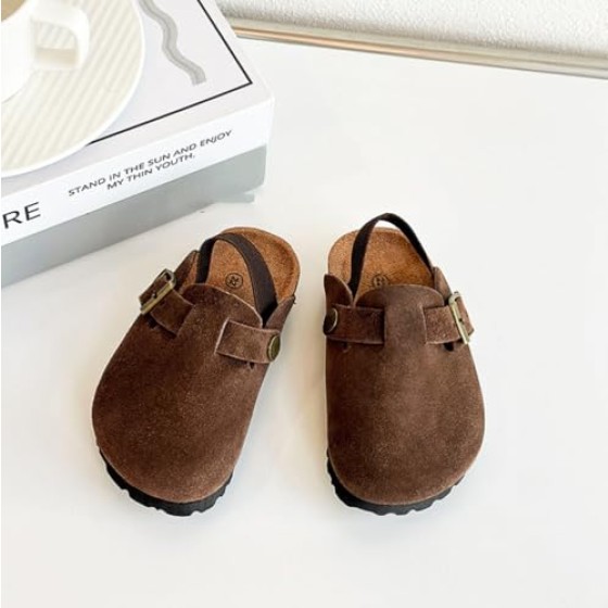 Kids Suede Clogs Toddler Clogs Boys Girls Sandals Cork Adjustable Buckle Mules
