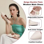 Women’s Pointed Toe Flats Sandals Slides Shoes with Strap Buckle