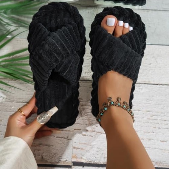 Slippers for Women Memory Foam House Bedroom Corduroy Crossbands Open Toe Slides Slipper Shoes Comfy Trendy Gift Slippers
