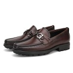 Men's Classic Leather Dress Loafers, Fashion Formal Handmade Buckle Bussiness Dress Shoes Party Slip-on Penny Loafer for Mens