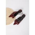 Women's Patent Leather Pointed Toe Slingback Flats with Bow, Burgundy