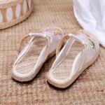 Women's Chinese Mesh Slipper Floral Sandals, Cute Embroidery Mesh Shoes for Summer with Braided Insoles