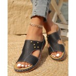 Ladies' Summer Thick Sole Slide Sandals, Cozy Wedge Beach Footwear, Slip Flip-Flops