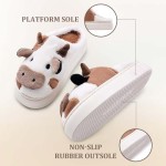 Cow Slippers for Women & Men - with Thickened Sole Plush Soft Non-Slip House Slipper, Winter Warm Fuzzy Platform Shoes with Comfort Memory Foam, Brown
