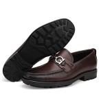 Men's Classic Leather Dress Loafers, Fashion Formal Handmade Buckle Bussiness Dress Shoes Party Slip-on Penny Loafer for Mens